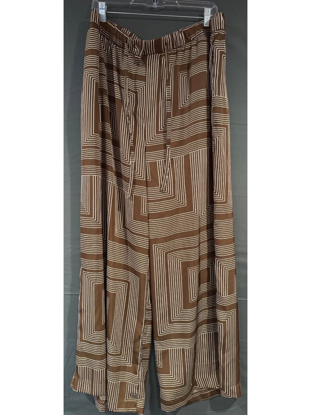Women XL H&M Brown Cream Geometric Wide Leg Palazzo Pants Retro 70s Mod Resort